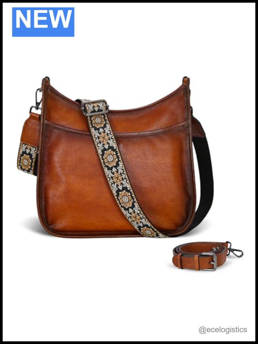 Genuine Leather Crossbody Bag with 2 Straps, Multiple Pockets, Women's Purse